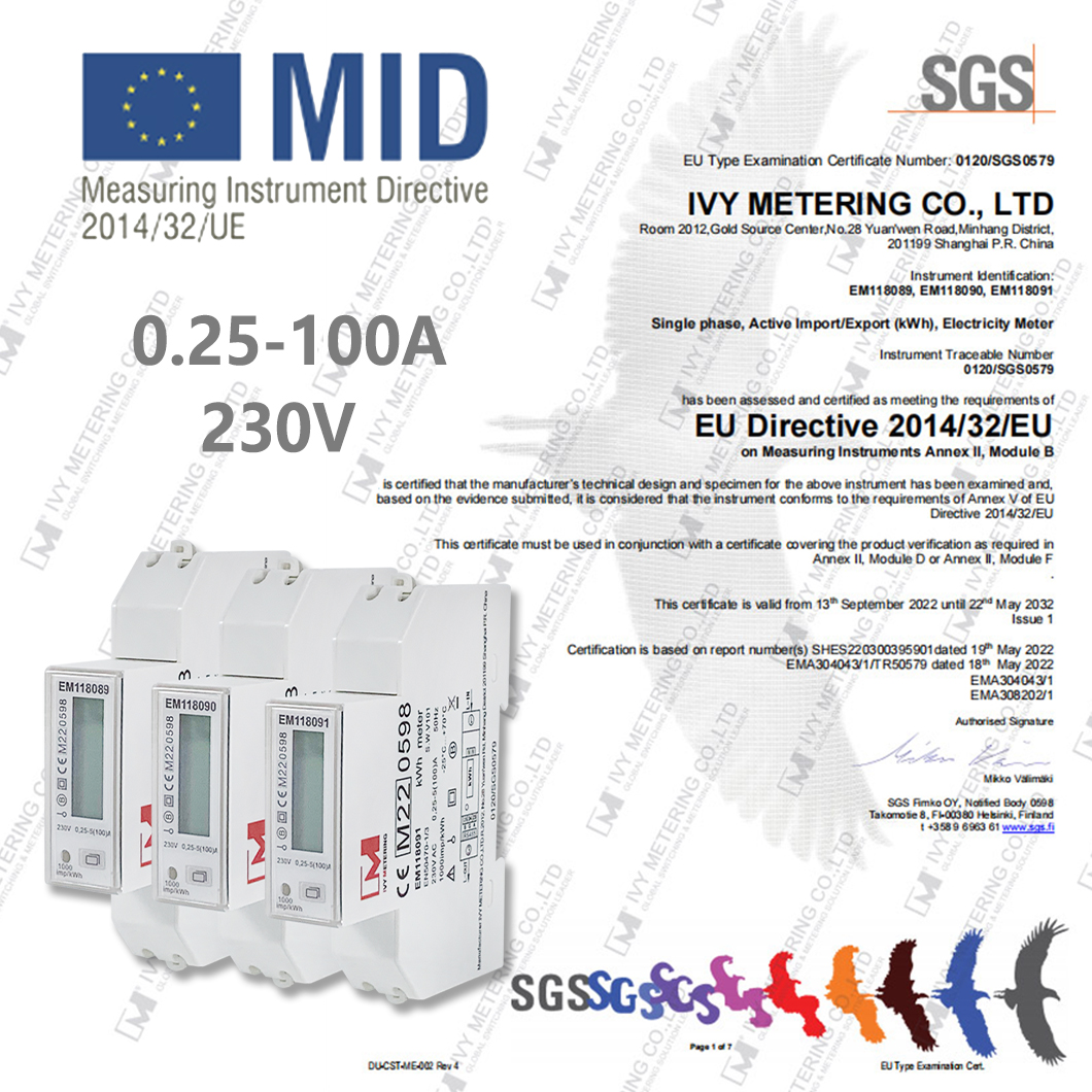 MID B+D Single Phase Multi-function Bi directional Energy Meter RS485 Modbus