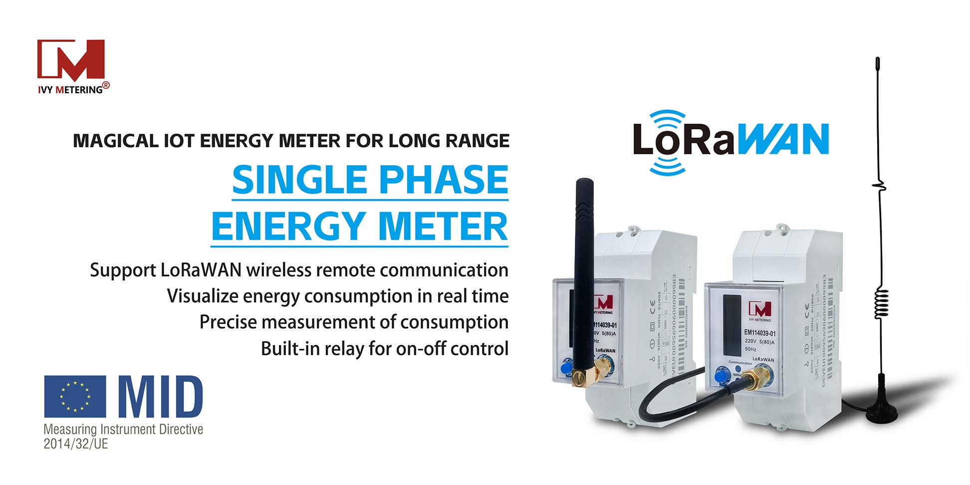 Single Phase LoRaWAN Smart Energy Meter DIN Rail EU 868Mhz Electric Meter for IOT System