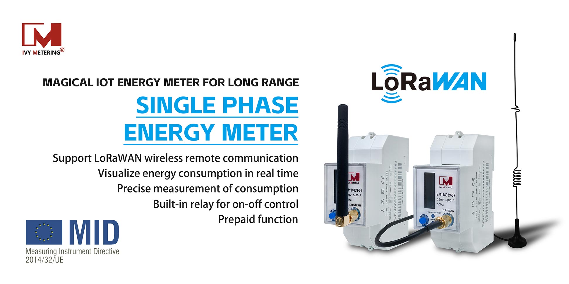 Single Phase Prepaid LoRa EU 868MHz LoRaWAN Smart Energy Meter