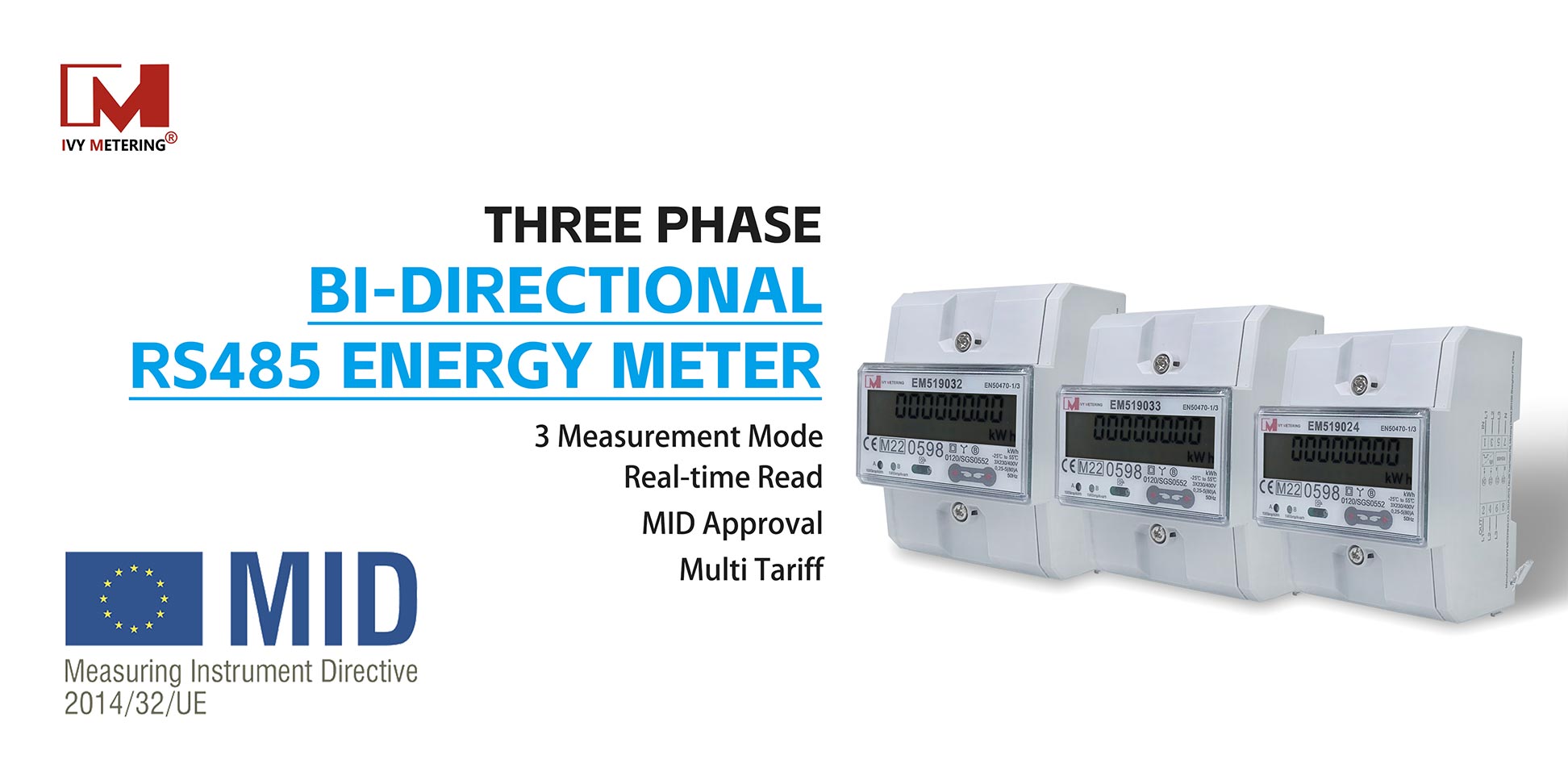 MID Three Phase Multi-tariff RS485 Energy Meter For 22kW or below AC EV Charging Piles