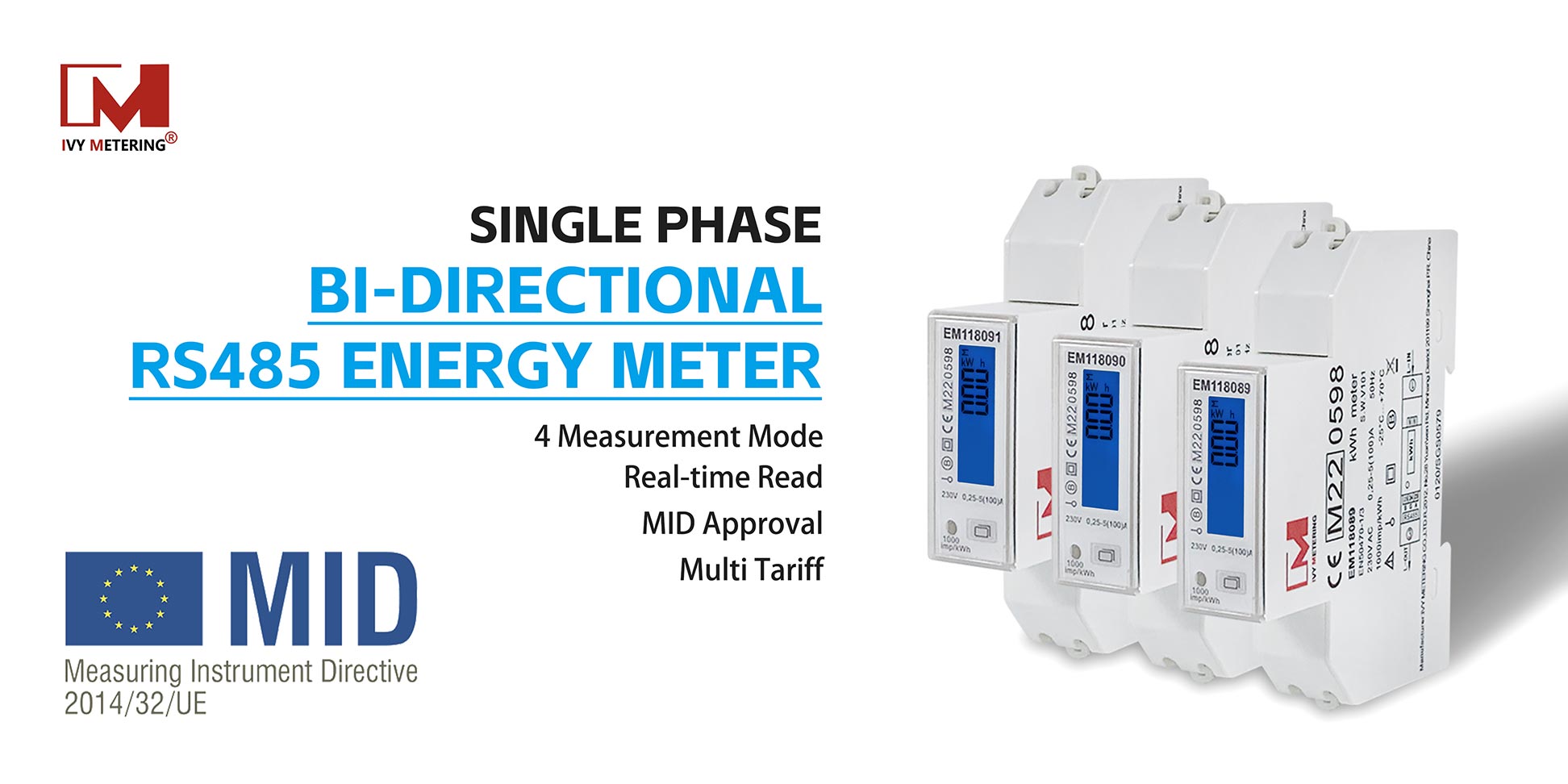 Single Phase Multi-tariff RS485 Modbus 100A Din Rail MID Multifunction Energy Meter With Pulse Output