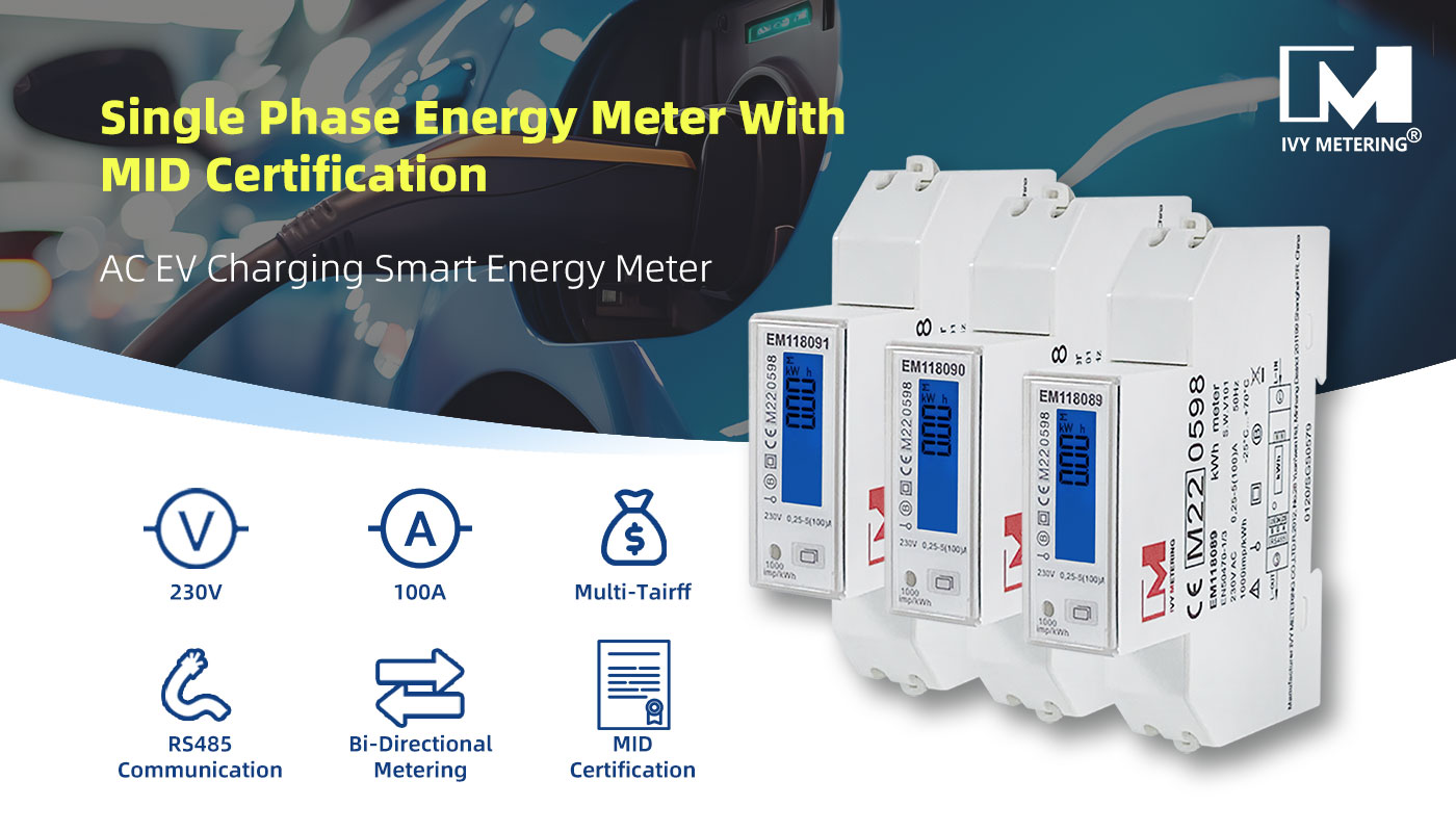 32A 63A 75A 100A MID Single Phase RS485 Modbus Bi-directional Energy Meter for EV Charging Metering