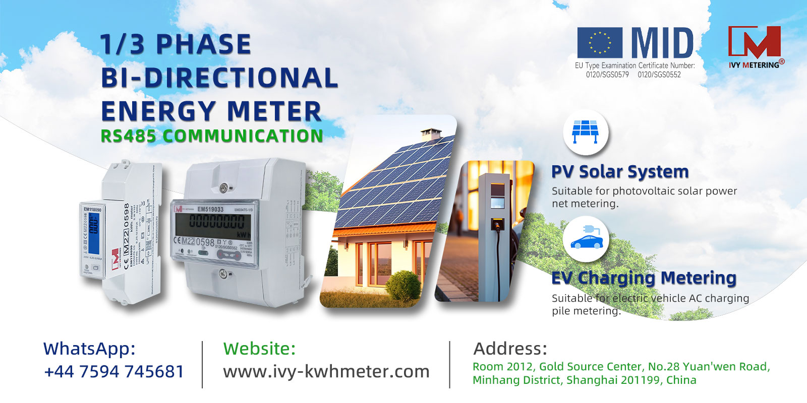 Three Phase Meter kWh and Power Bi-directional Measurement MID Energy Meter with RS485 Modbus