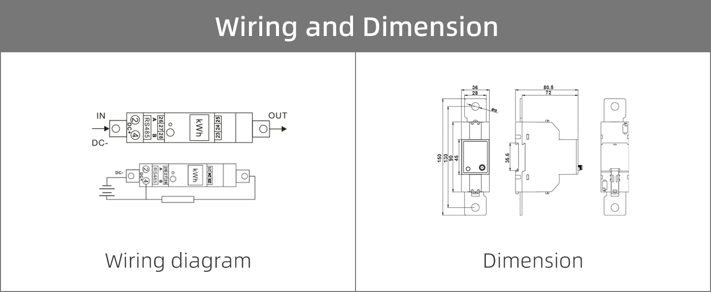 12V 24V 36V 48V DIN Rail Shunt DC Energy Meter For Photovoltaic Solar Energy Monitoring