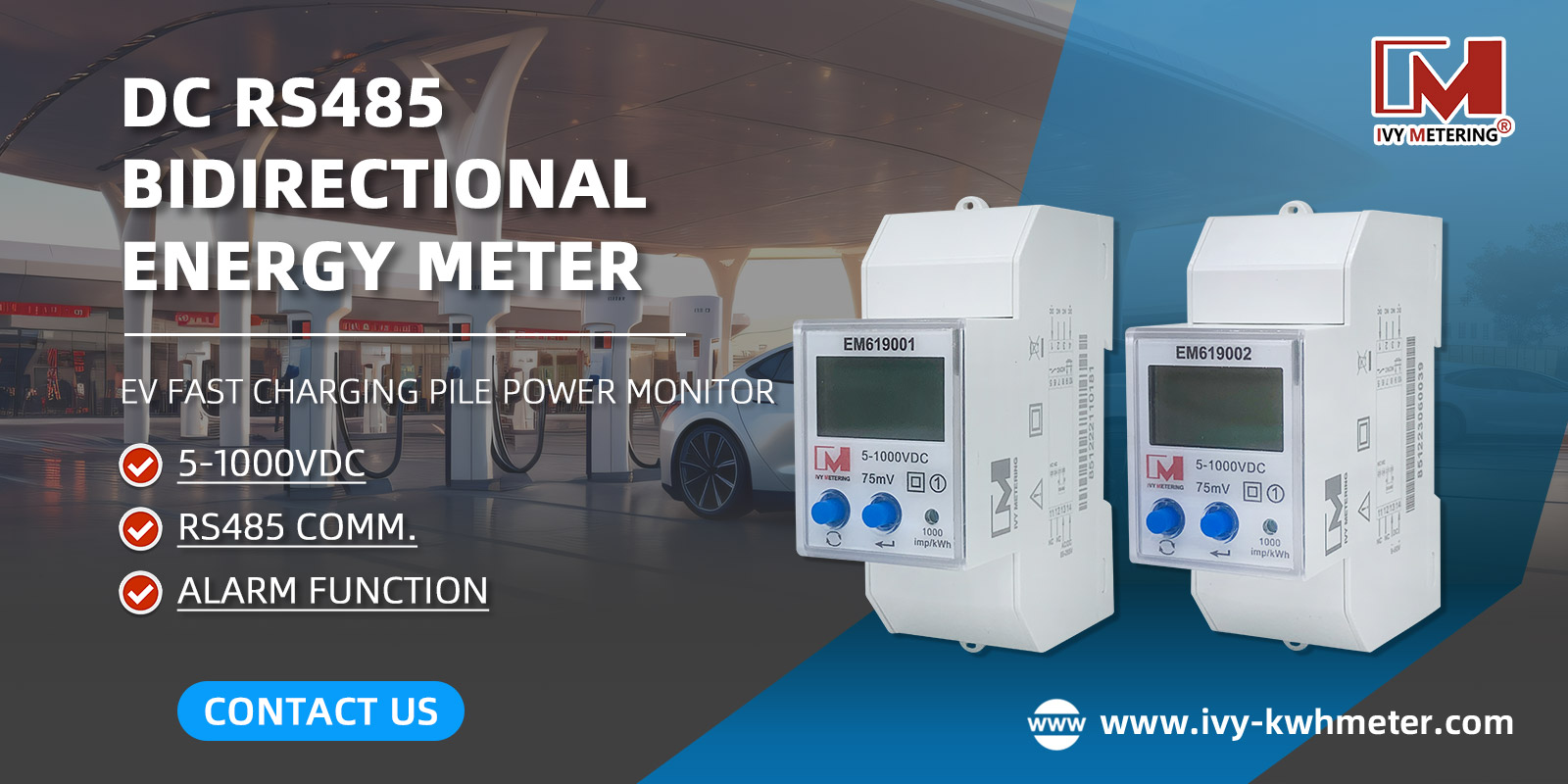 600V 750V 1000V RS485 Bi-directional DC Energy Meter for EV Charging Station